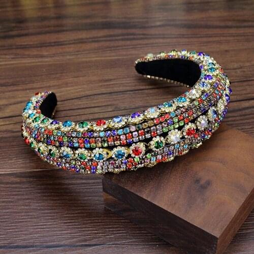 Wide Colorful Full Crystal Padded Headband Rhinestone Baroque Hairband For Charming Women Diamante Bridal Hair Accessories