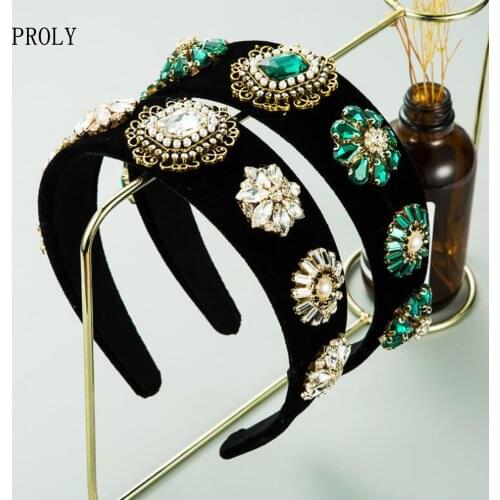 PROLY New Fashion Women Hairband Top Luxurious Baroque Headband Shining Casual Flannel Crystal Hair Accessories Adult Wholesale