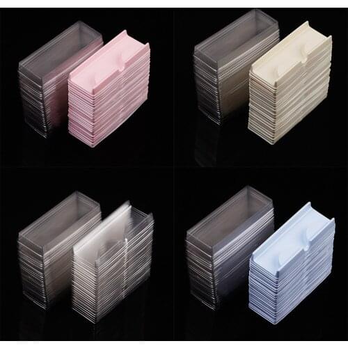 50pcs /Set Transparent White Pink Plastic Eyelashes Packaging Box Fake Eyelash Tray Storage Cover Single Case Custom Logo
