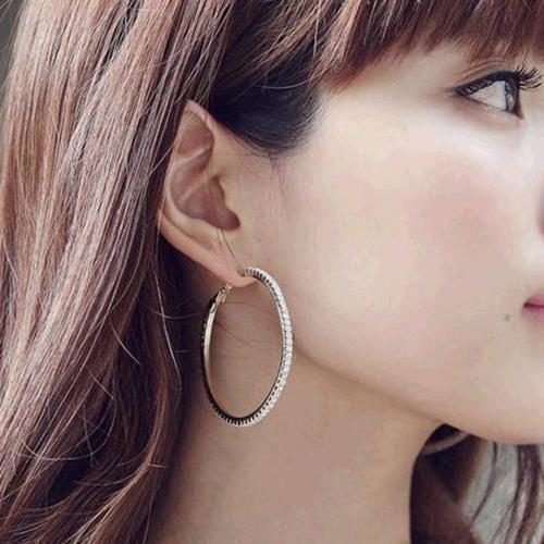 1 Pair Women Earrings Fashion Punk Earrings Luxury Shiny lloy Rhinestone Ear Hoop Dangle Big circle Earrings Womans accesories