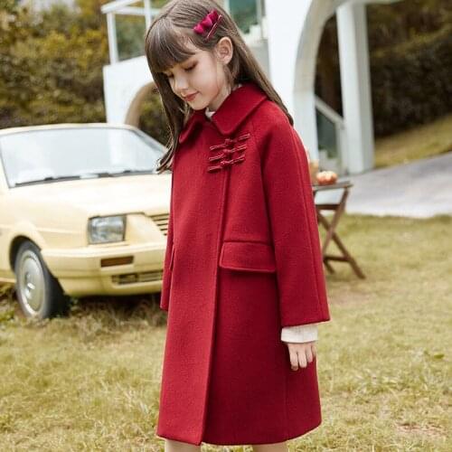 Girls' Woolen Coat Childrens Woolen Coat New Years Clothing Mid-length 2021new Autumn and Winter Girl Woolen Outerweaes