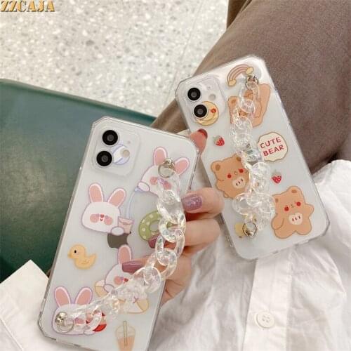 Cute Cartoon Duck Bracelet Case For iPhone 11 Pro Max 12 Mini X XS XR SE 2020 8 7 Plus Cover Shockproof Lens Protection Shell