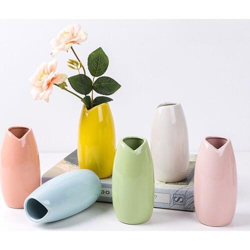 Nordic Modern Ceramic Flower Vase Decoration Home Green Flower Pot Manual Heart-Shaped Mouth Small Ornaments Vases For Flowers