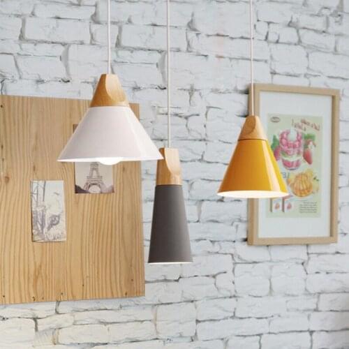 Nordic pendant light woden pendant lamp for home lighting modern hanging lamp aluminum lampshade led bulb kitchen light e27 ing