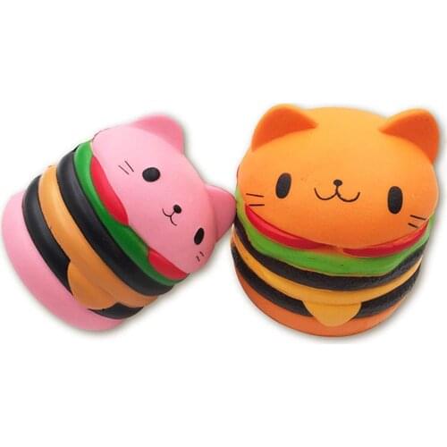 Squishies Toy Cat Head Hamburger Squishy Simulated Bread Soft Safe Slow Rising Squeeze Toy Kids Cartoon Stress Relieve Toys