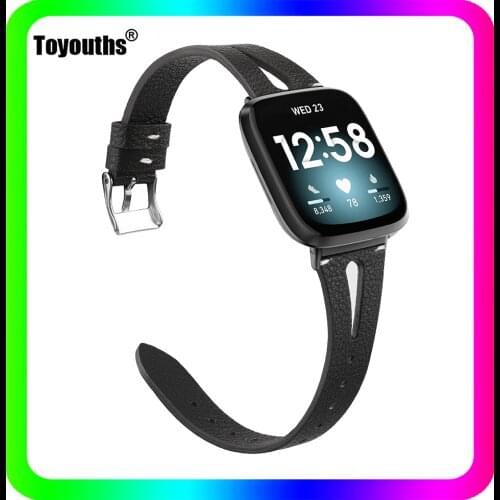 Toyouths Genuine Leather Watchband for Fitbit Versa 3 Breathable Clasp Strap Watch Accessory Wrist Strap Band for Fitbit Versa 3