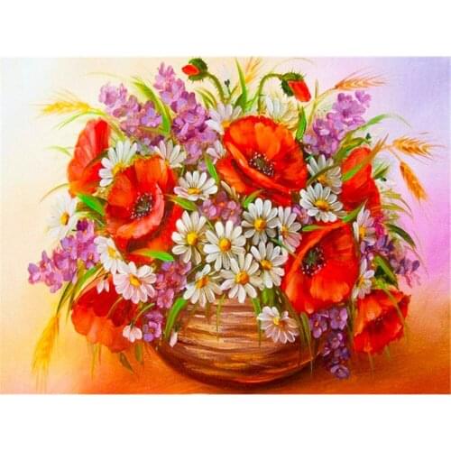 Poppy Flower Printed Water-Soluble Canvas 11CT Cross Stitch Embroidery Complete Kit DMC Threads Knitting Handiwork Gift