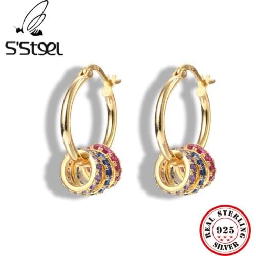 SSTEEL Hoop Earrings 925 Sterling Silver Earring For Women Personalized Colored Zircon Earings Designer Fashion Earing Jewelry