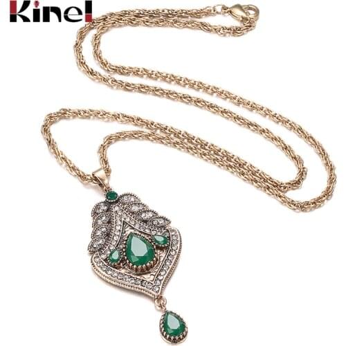Kinel Morocco Women Antique Gold Pendant Necklace Hollow Metal Lucky Totem Long Chain Ethnic Necklace Wedding Hip Hop Jewelry
