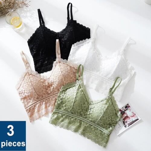 Women Lace Sling Backless Solid color Breathable Bralette Sexy Comfortable Lace Bra Underwear Top Without hanging buckle Lingeri