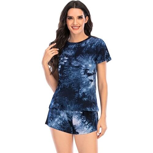 Tie Dye Set Two Piece Set Women Gradient Pajamas Sets shorts Sleeve Woman T-shirts +Casual Pants Two Piece Set for Women