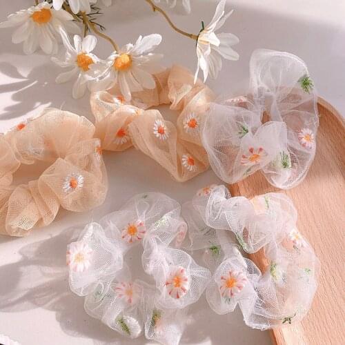 1PcsSummer Chic Net Yarn Small Daisy Hair Ring Super Fairy Elastic Hair Band Girls Hair Accessories