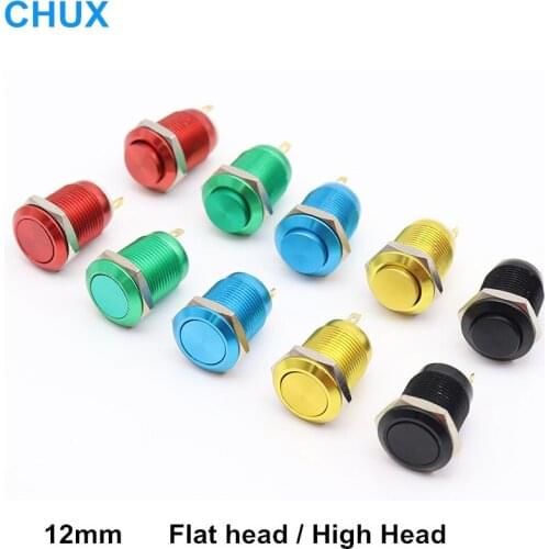 12mm Oxidation Metal Push button Switch Momentary Flat High Head Red Green Yellow Blue Black Metal ON OFF Switch