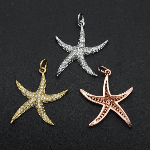 26x21mm 100% CZ Zircon DIY Jewelry Sea Star Connectors Charm Wholesale Bulk Order Discounts Fashion Jewelry Accessories