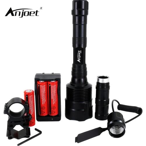 ANJOET 3T6 LED Tactical Flashlight 6000 Lumens Powerful XML 3xT6 5Mode Torch+18650 Battery+Charger+Remote Switch+Gun Mount