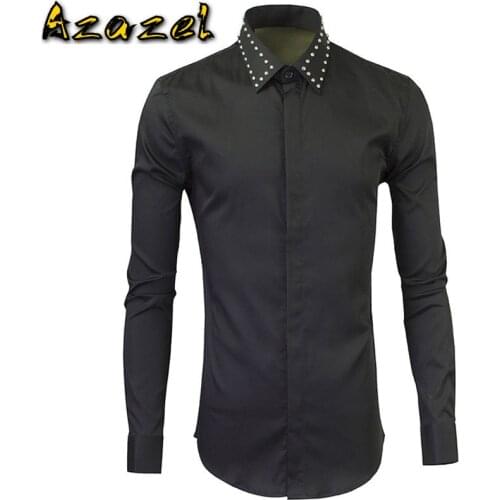 Azazel Men Shirt Luxury Silver And Gold Rivet Collar Long Sleeve Mens Dress Shirts Fashion Slim Fit Casual Shirts Man Plus Size