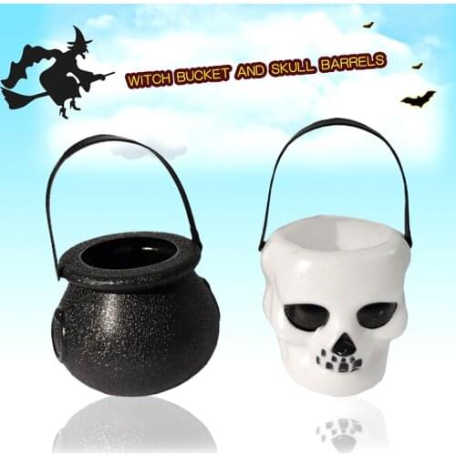 Halloween Candy Jar Pot Mini Horror Skull Head Candy Bucket Container Kids Child Handheld Witch Bucket Halloween Accessories