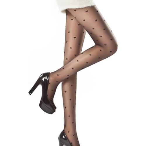 Black Stockings Women Girl Sexy Skinny Legs Tights Spring Summer Love Shape Jacquard High Elastic Prevent Hook Silk Pantyhose