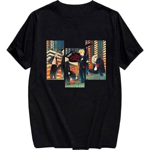 CLOOCL Black Cotton T-Shirts Tokyo Revengers Printed Tops Cartoon Anime Short Sleeve Harajuku T Shirts