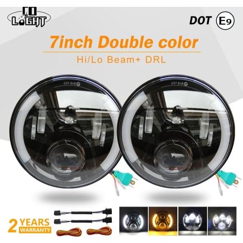 CO LIGHT 7 Inch Headlight 80W Amber Angel Eyes H4 Hi Lo Daytime Running Lights for Lada Niva Uaz Car Accessories