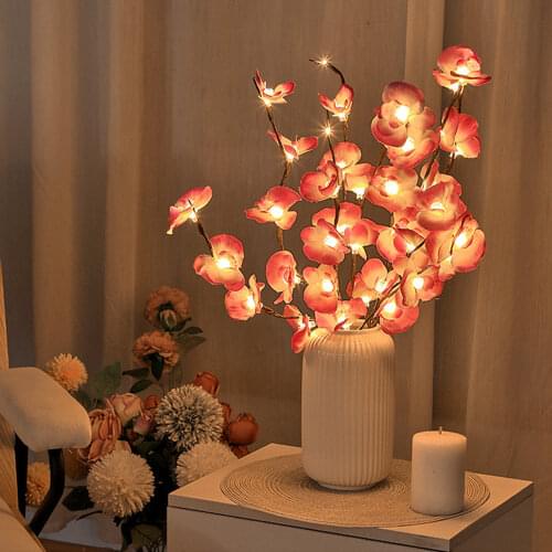 Battery Powered 20 LED Simulation Orchid Branch Light Vase Filler Flower Willow Branch Lights Christmas Holiday Decorative Light