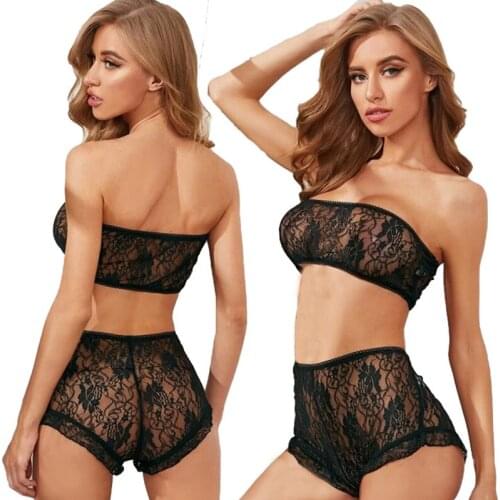 Hot Top Fashion New Style Sexy Boob Tube Top Split Suit Three Point Lace Perspective Bra Underwear Europe And America