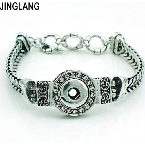 JINGLANG Brand New Fashion Interchangeable 12mm Snap Button Rhinestone Round Infinity Cuff Bracelets For Men Jewelry
