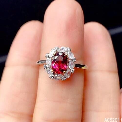 KJJEAXCMY fine jewelry natural garnet 925 sterling silver adjustable lovely gemstone women ring support test hot selling
