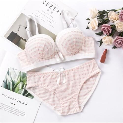 Puberty Growing Girls Cotton Bra Set Wire Print Teenage Underwear Cute Lace Vest Training Bra +Paties Comfortable Students Bras