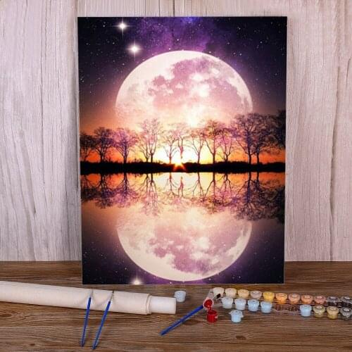 Landscape Moon DIY Paint By Numbers Kit Acrylic Paints 40*50 Oil Painting Wall Decoration For Handiwork