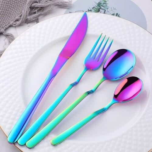 Creative Rainbow Dinnerware Set Stainless Steel High Quality Cutlery Knife Fork Spoon Home Dinner Kitchen Accessories Tableware
