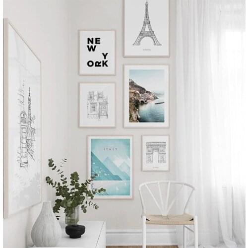 Wall Art Canvas Painting Nordic Simple Blue Posters Painting Seascape Letter Picture Wall Art for Living Room Modern Home Decor