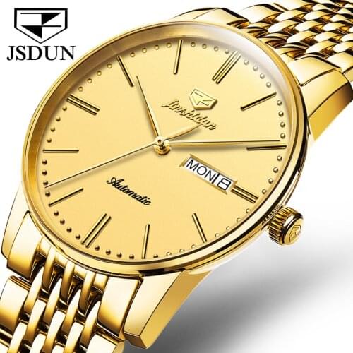 JSDUN New Mens MIYOTA NH36A Automatic Mechanical Watch 50M Waterproof Sapphire Mirror Stainless Steel Gold Male Watches 8767