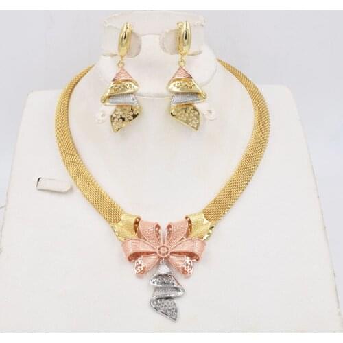 NEW High Quality Ltaly 750 Gold 3COLOR color Jewelry Set For Women african beads fashion necklace set earring jewelry