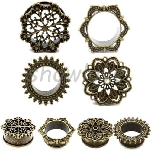 Showlove-8pcs New Desgin Brass Copper Ear Tunnel Plugs Piercing Single Flare Expander Stretchers Gauge Earring