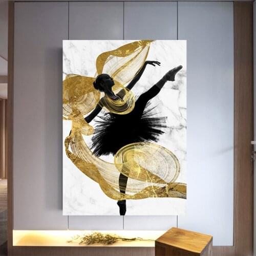 Golden Ribbon Ballet Dance Girl Realist Poster Wall Art Canvas Print Abstract Painting Decorative Picture Nordic Style Decoratio