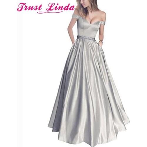 Glamorous A-line Long Bridesmamid Dresses Formal Prom Dresses Silver Satin Evening Dress Party Wear Prom Gowns Custom Made