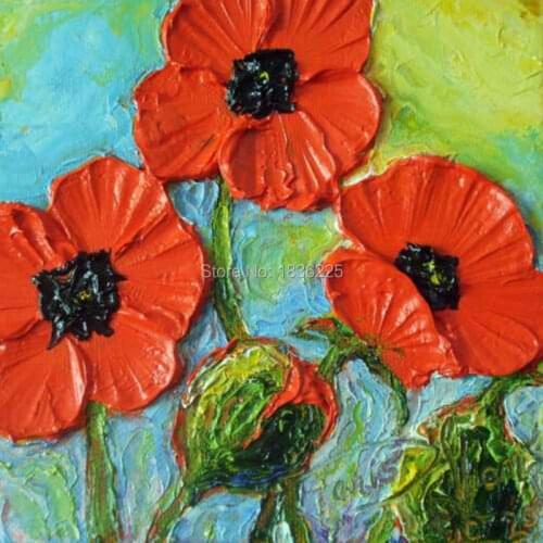 Hand painted canvas picture knife red flower modern High Quality 3d oil painting on canvas for club decoration wall decor art