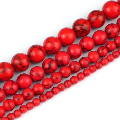 Synthetic Red Turquoises Stone Beads Polished Round Loose Beads For Jewelry Making DIY Bracelet Necklace Meaningful Gift Friends