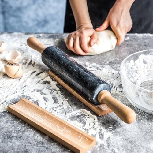 Natural Marble Stone Rolling Pin With Wood Handles Wooden Base Home Kitchen Baking Tools 45cm/48cm