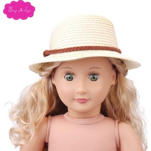 18 inch Girls doll hat accessories Sun hat American newborn handmade straw hat in beige Baby toys fit 43 cm baby dolls c499