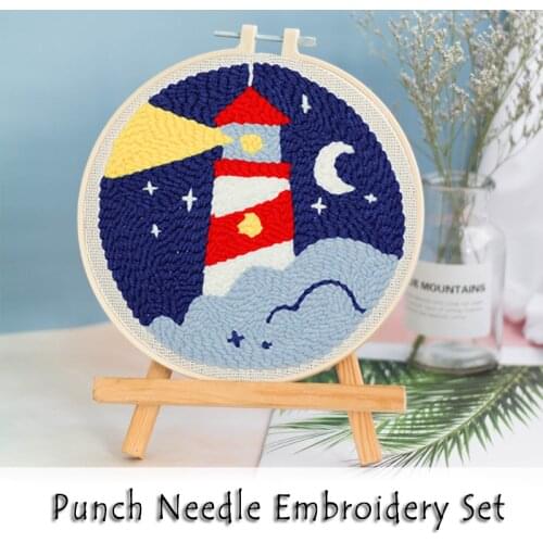 Punch Needle Embroidery Kit Lighthouse DIY Punchneedle Cross Stitch Set for Beginner Magic needle to Embroider Gift