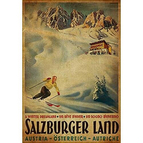 VintageMetal Tin Sign Ski Salzburger Land Austria Skiing Snow Sport Wall Decoration Poster Home Bar Restaurant Garage Cafe Art