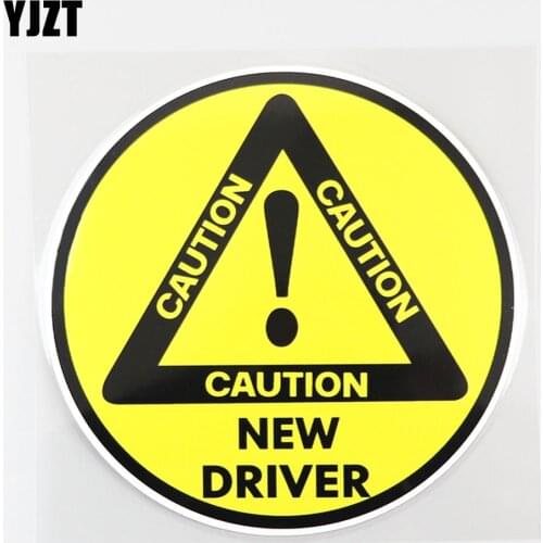 YJZT 13.6CM×13.6CM Caution Sign New Drive Decal Keep Distance Round Yellow PVC Car Sticker 12C-0093