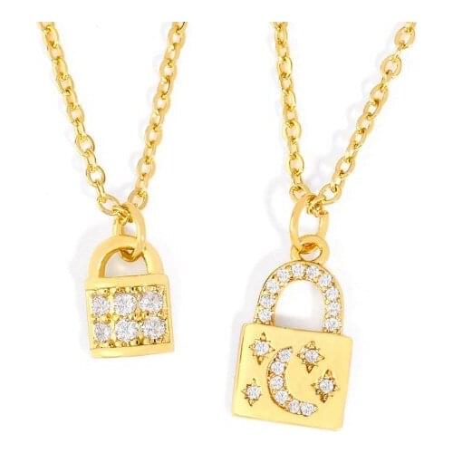 Lock multicolor micro pave cz zircon cubic zirconia necklace copper Clavicle gold plated Snake Chain Choker Pendant 3h4