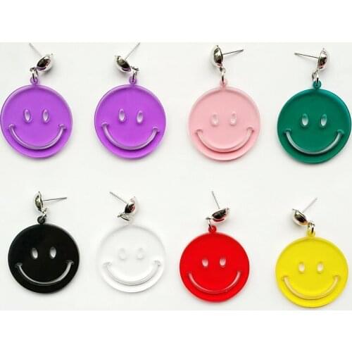 Korean Cute Pure Color Transparent Acrylic Smiling Face Earrings For Women Office Career Dangle Earrings Fashion Jewelry E19121