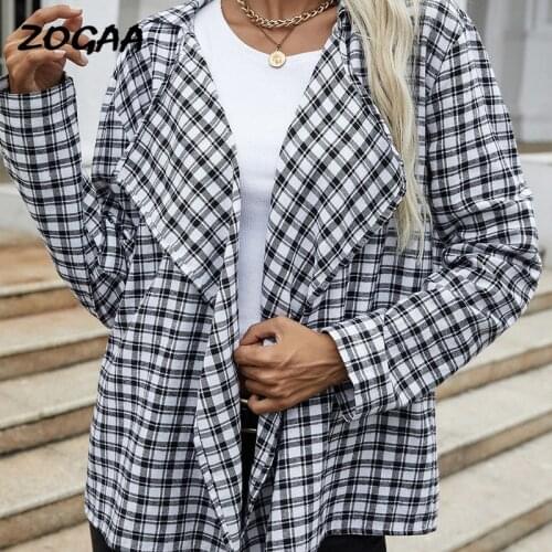 ZOGAA Coat Women New Autumn Spring Blazer Jacket Long-sleeved Slim Fit Womens Plaid Turn-down Collar Outwear Official Lady Chic