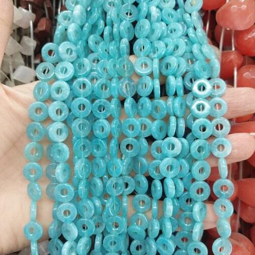 Natural Stone Beaded Blue Crystal Women Charms Jewelry Making 10mm Round Ring Loose Beads Big Hole Bead DIY Bracelet Accessories