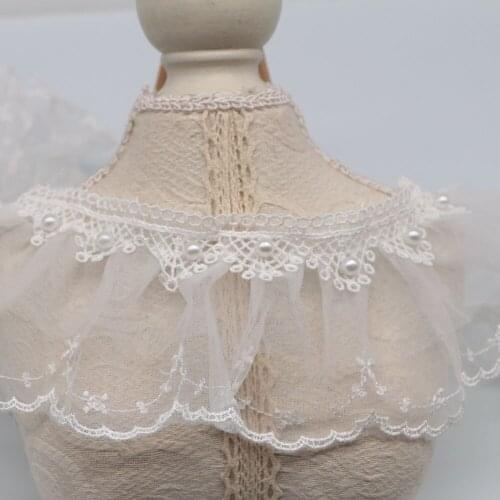 1yard embroidery pearl flower mesh lace trims for Clothes Gold thread lace trimmings and ribbons for dress DIY craft accessories