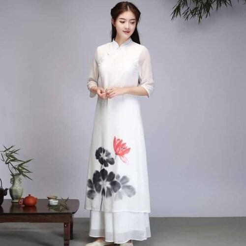 2020 Summer Chinese Traditional Dress Hanfu Women Han Chinese Clothing Robe Vintage Femme White Elegant Chinese Dresses 11289